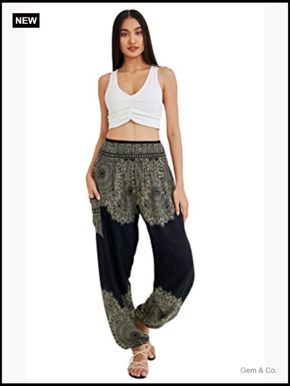 Boho Harem Pants - Flowy Yoga Pants with Side Pocket - Loose Fit - Picture 4 of 7